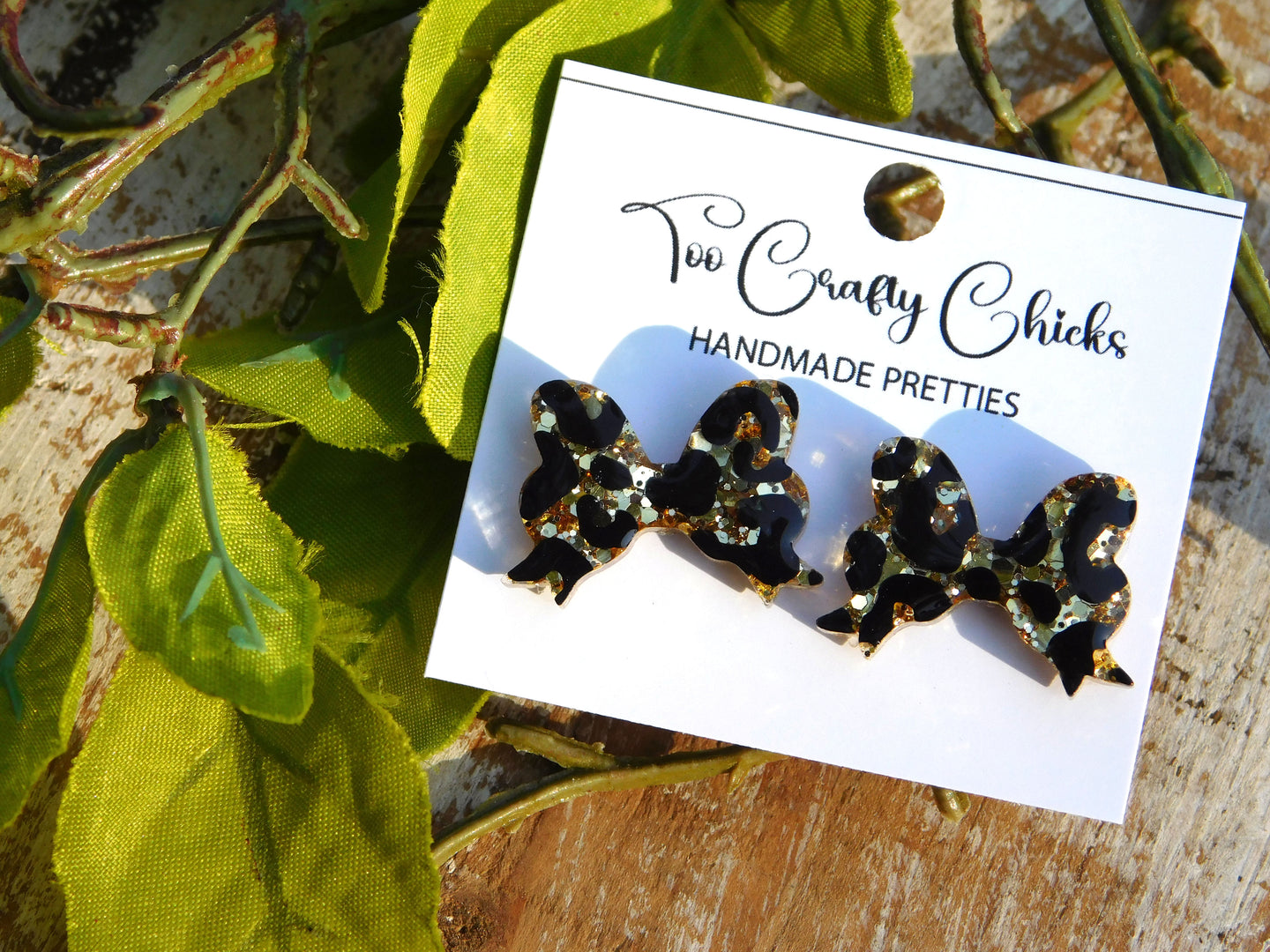 Hand Painted Leopard Bow Studs