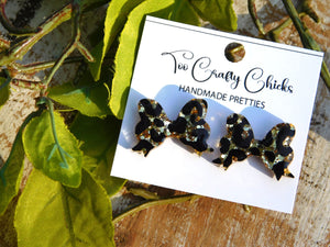 Hand Painted Leopard Bow Studs
