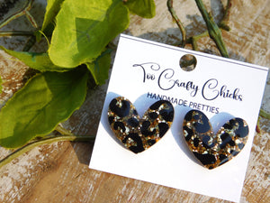 Hand Painted Leopard Heart Studs