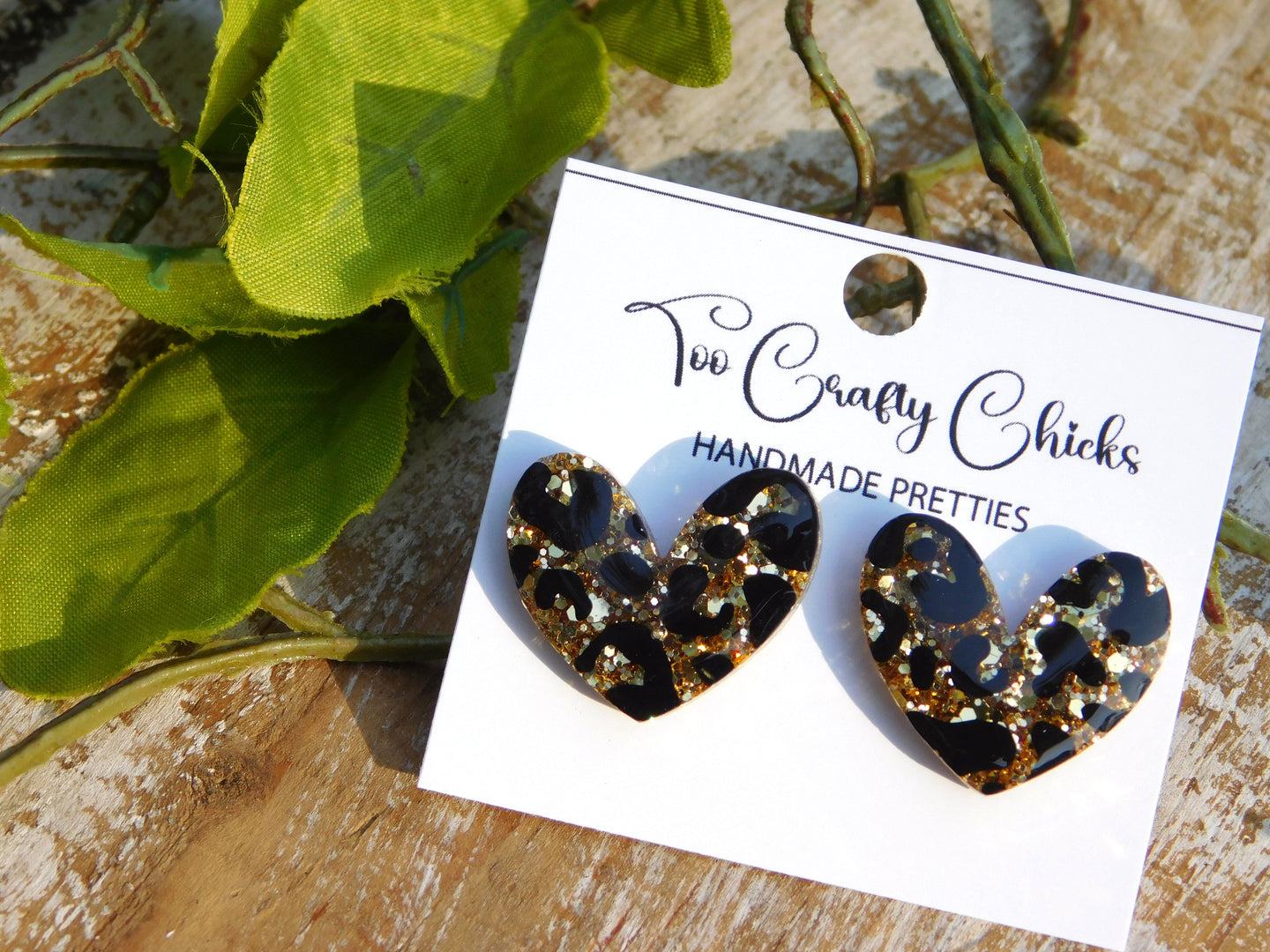 Hand Painted Leopard Heart Studs