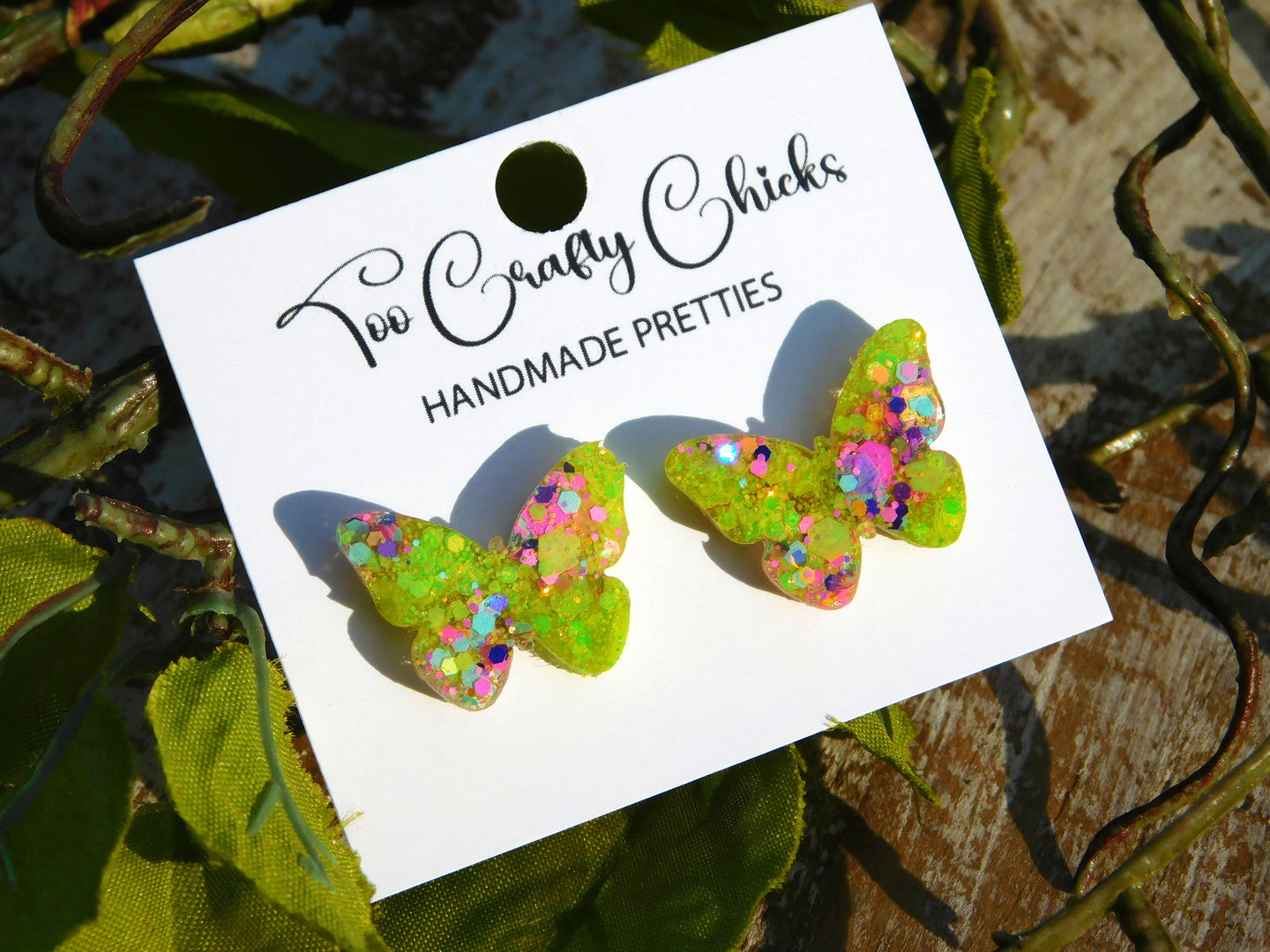 Lime Green & Chandler Confetti Butterfly Studs