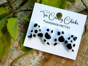 Hand Painted Black & White Polka Dot Bow Studs