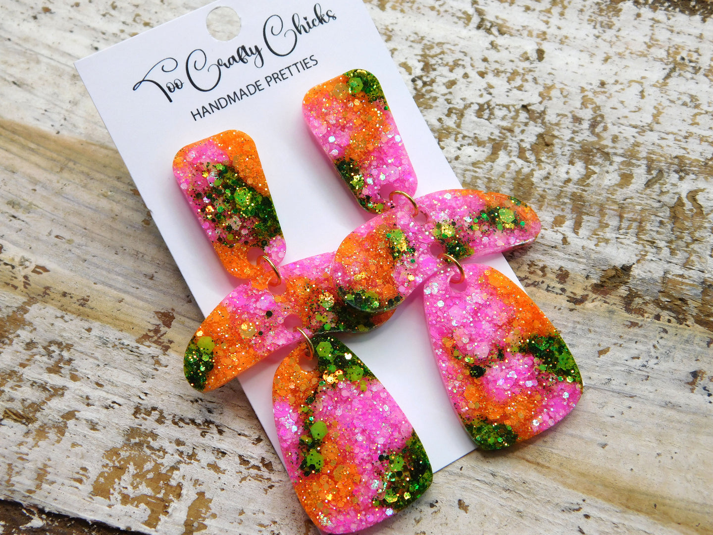 Pink, Orange & Green 3 Tier Dangles