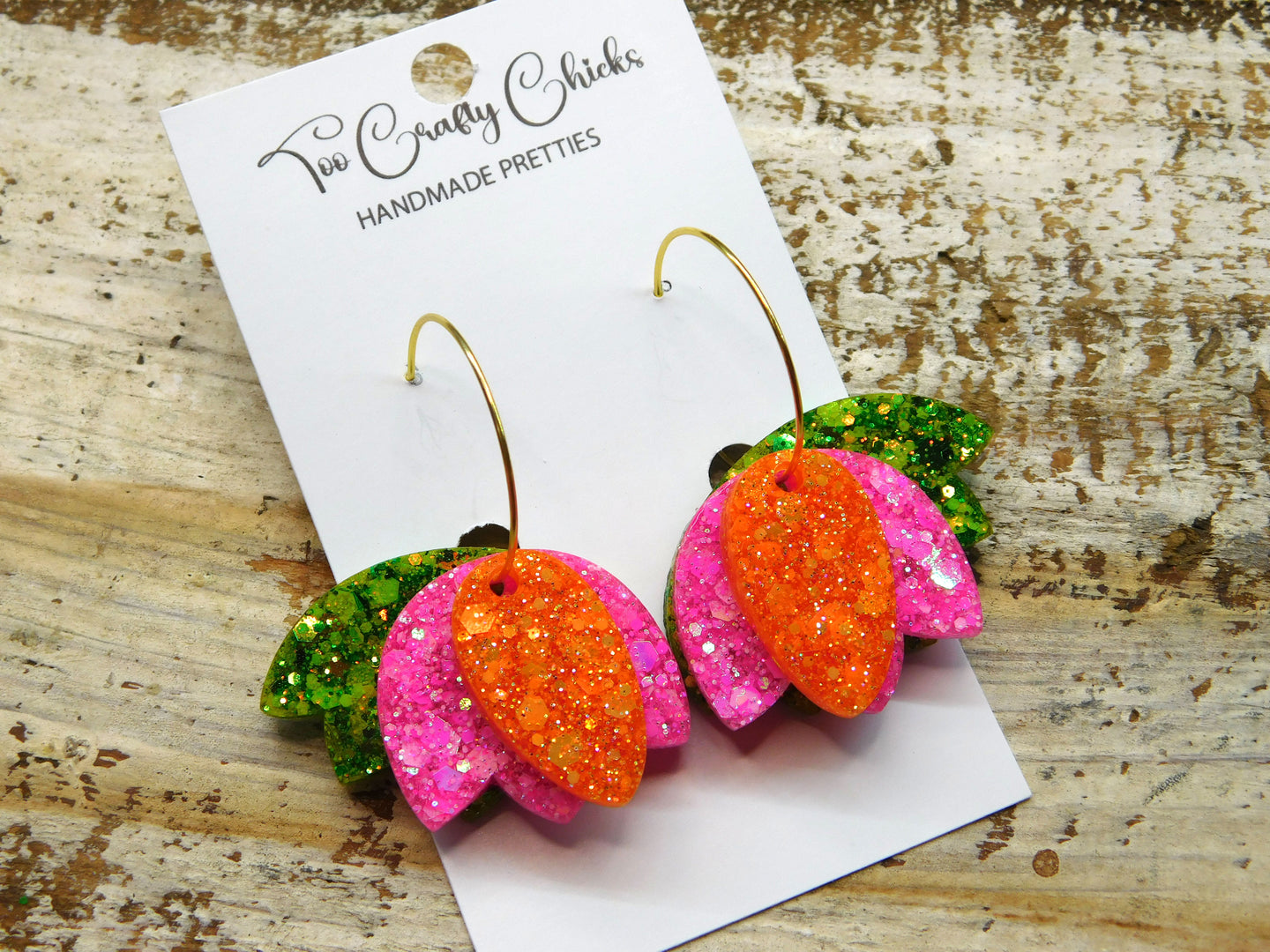 Pink, Orange & Green Tulip Hoops