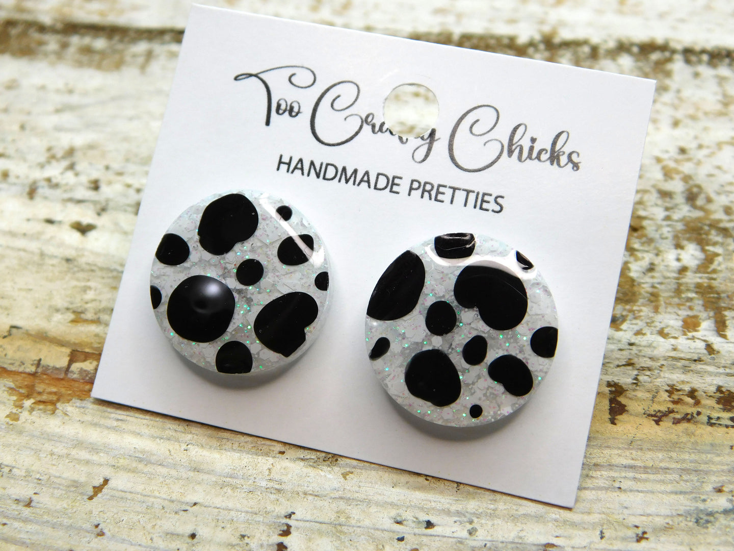 Hand Painted Black & White Polka Dot 3/4 in. Studs
