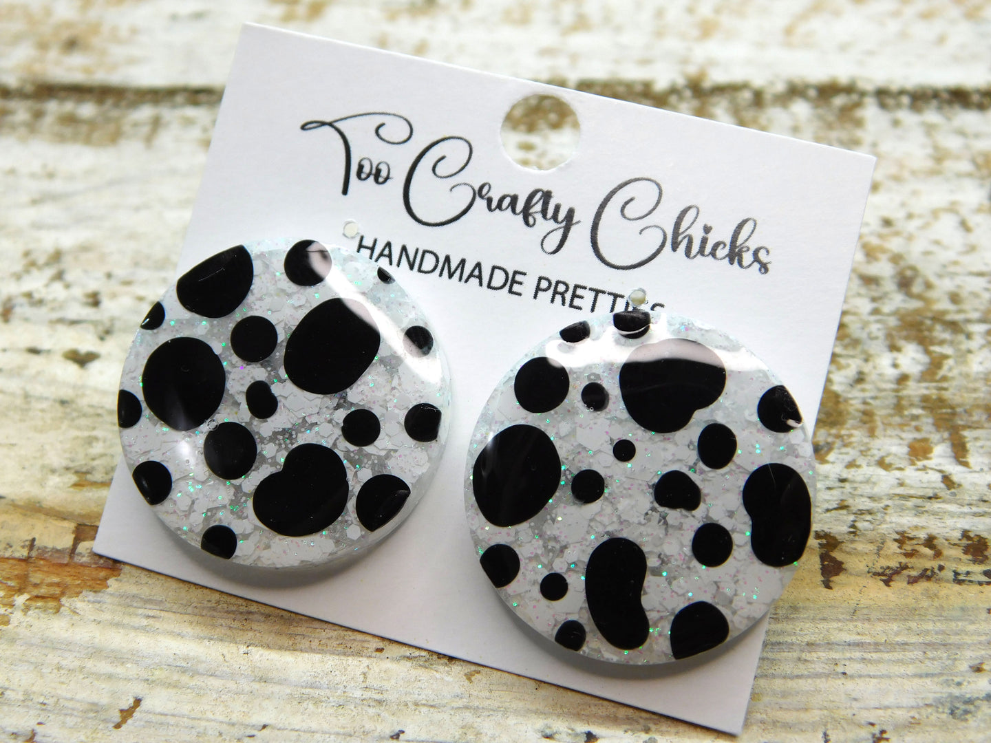 Hand Painted Black & White Polka Dot 1 in. Studs