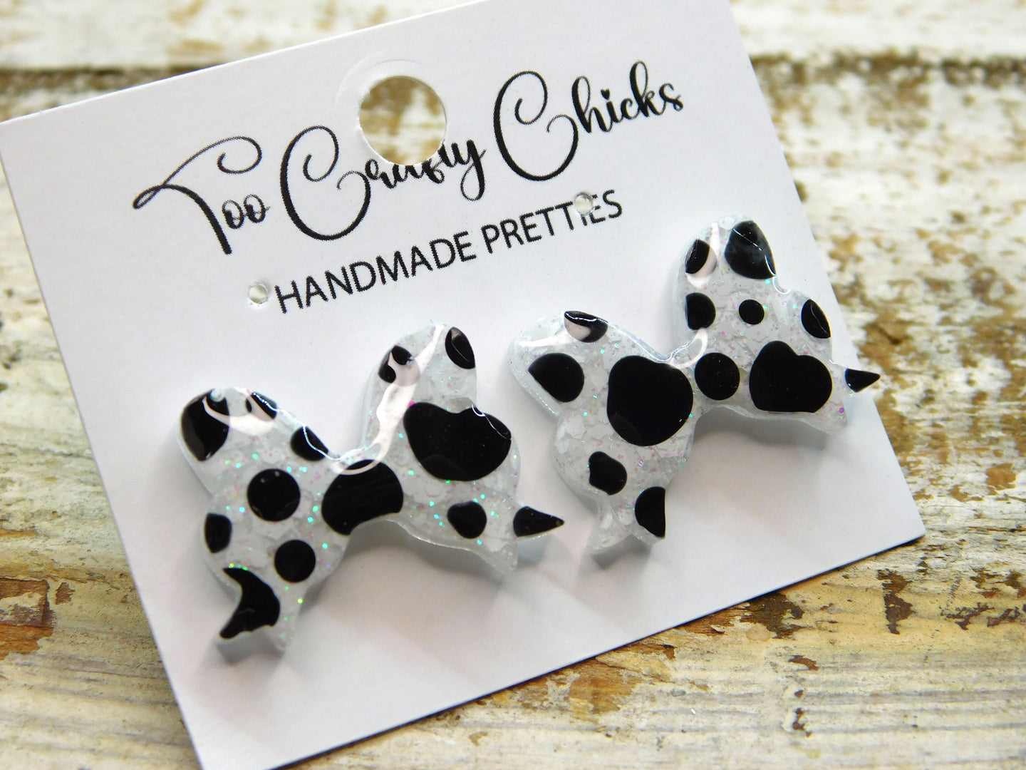 Hand Painted Black & White Polka Dot Bow Studs