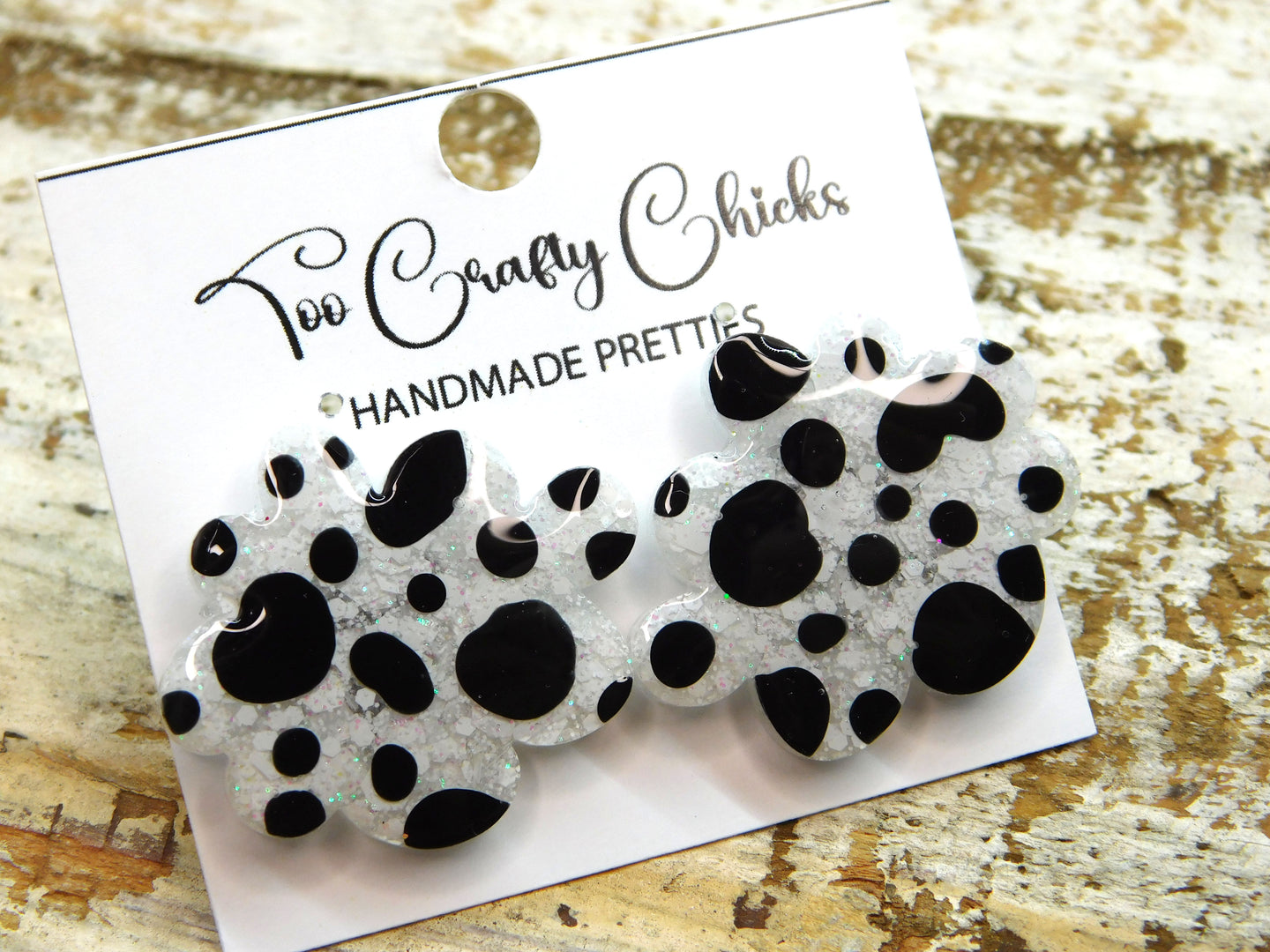 Hand Painted Black & White Polka Dot Poof Studs