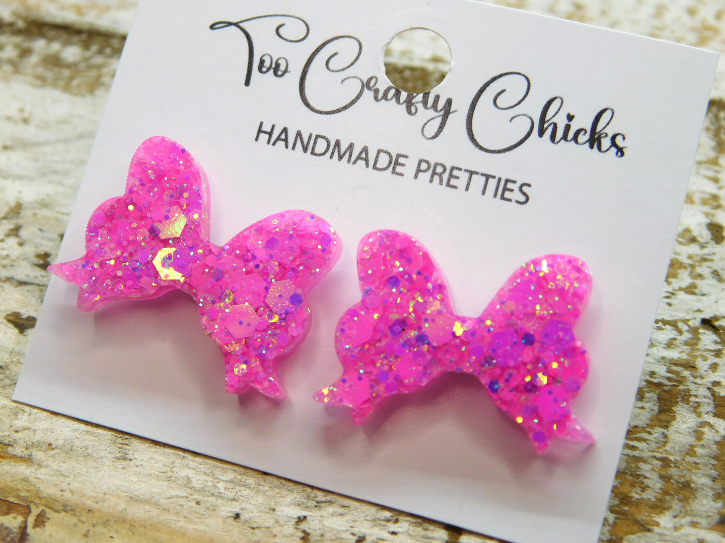 Hot Pink Bow Studs