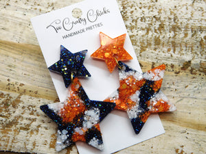 Orange White & Navy Star Dangles