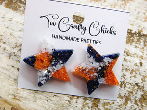 Orange White & Navy Star Studs