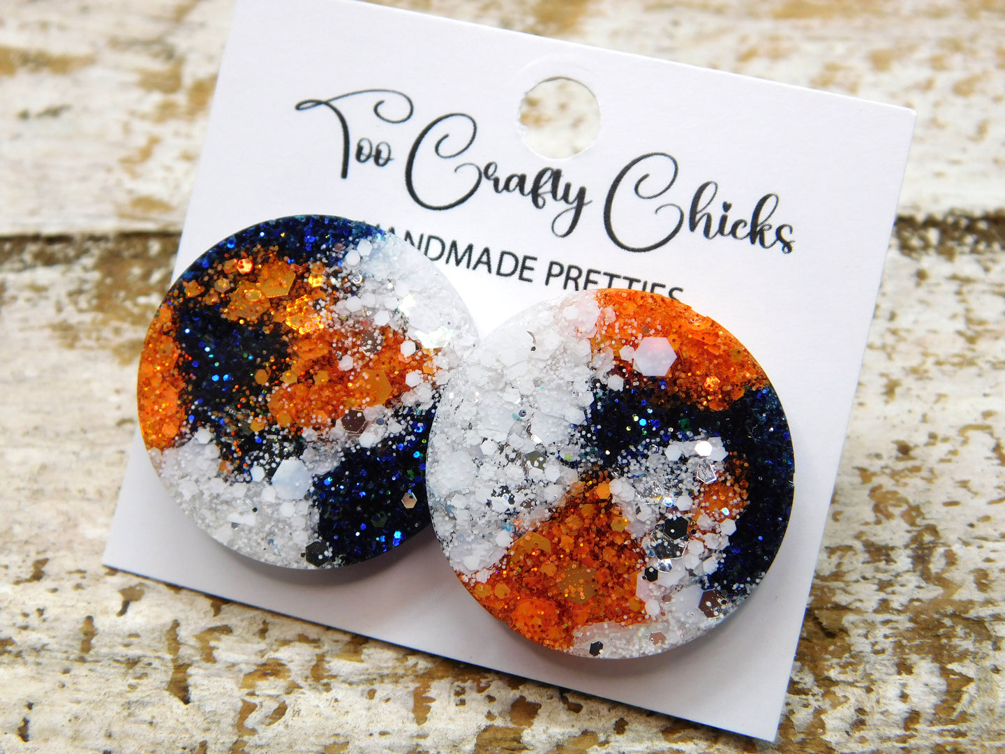 Orange White & Navy 1 in. Studs