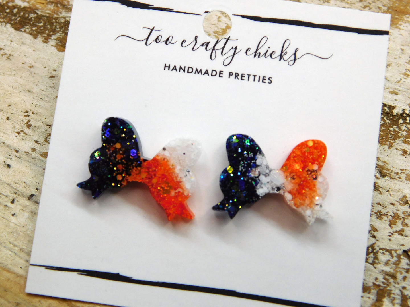 Orange White & Navy Bow Studs