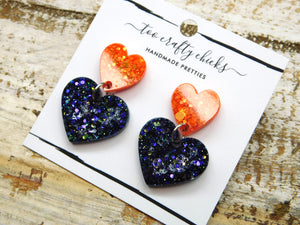 Orange White & Navy Small Heart Dangles