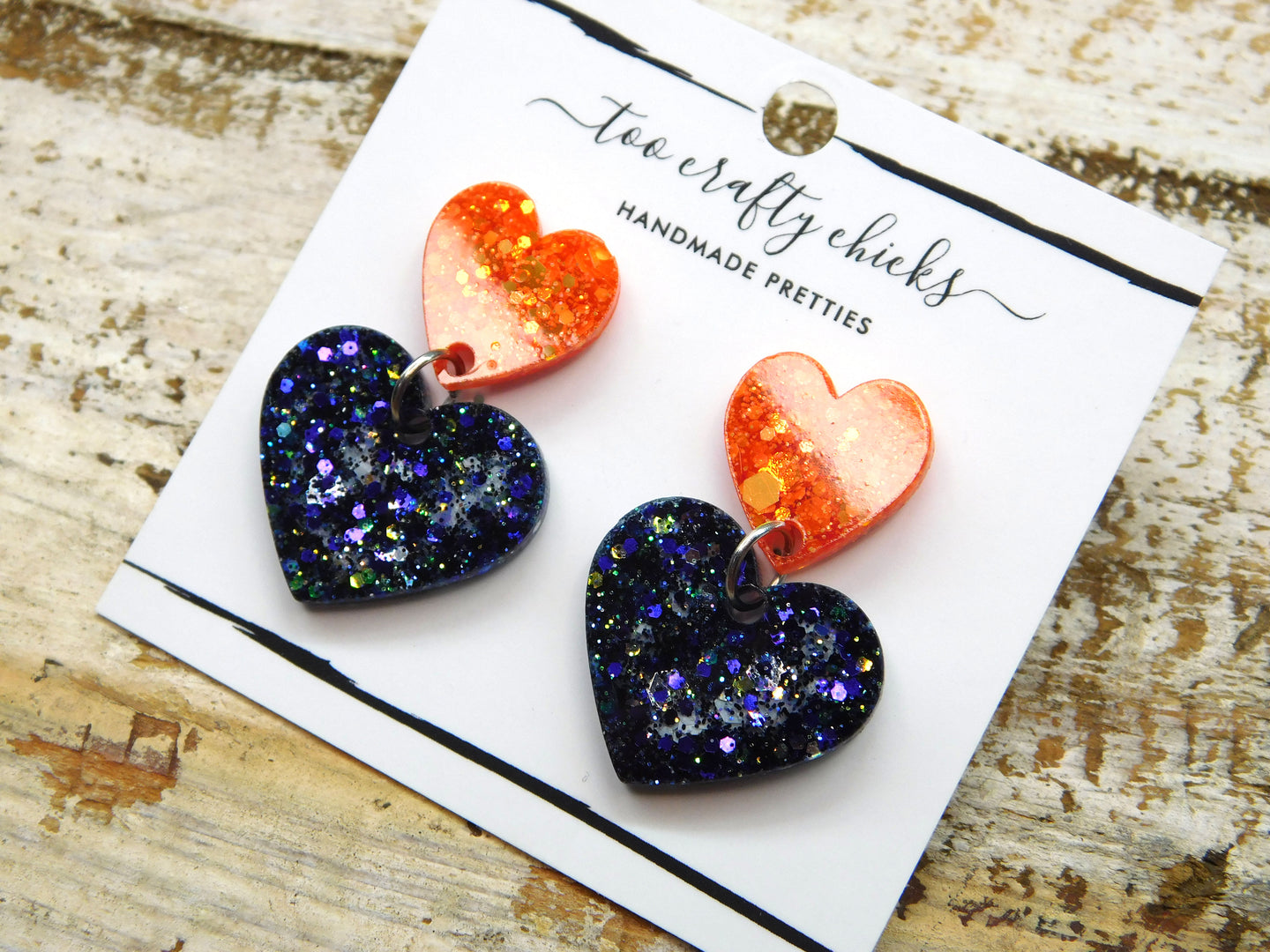Orange White & Navy Small Heart Dangles