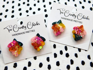 Pink Teal & Yellow 3/4 in. Seashell Studs