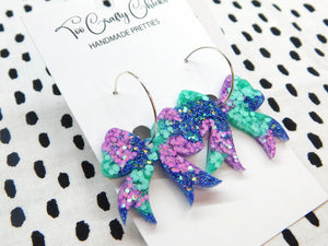 Blue Purple & Turquoise Bow Hoops