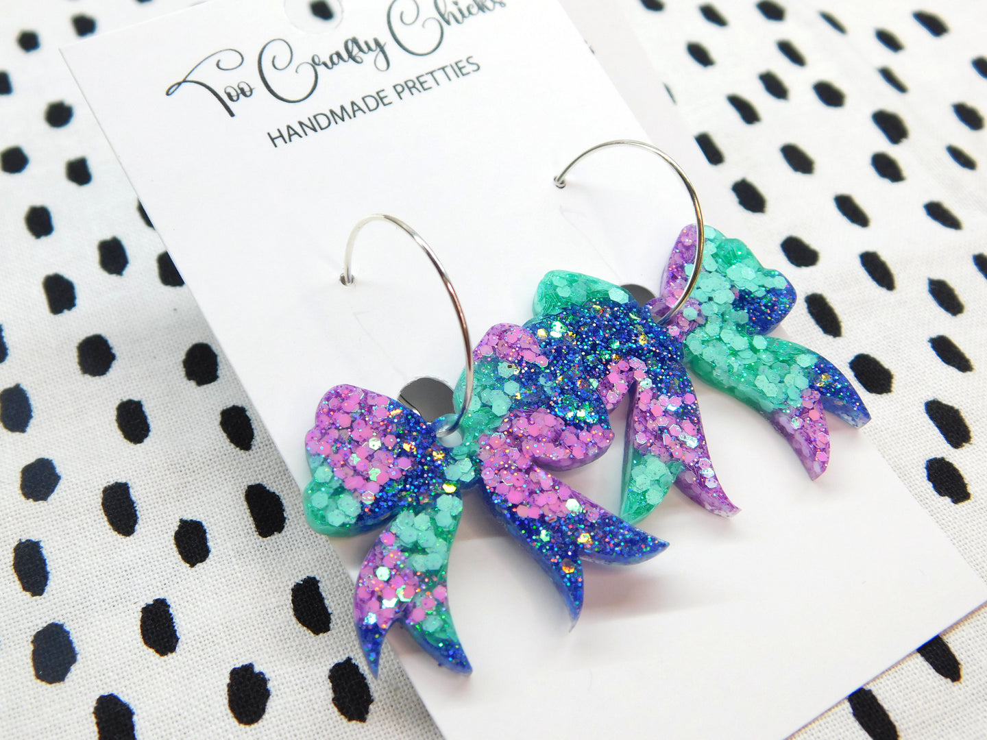 Blue Purple & Turquoise Bow Hoops