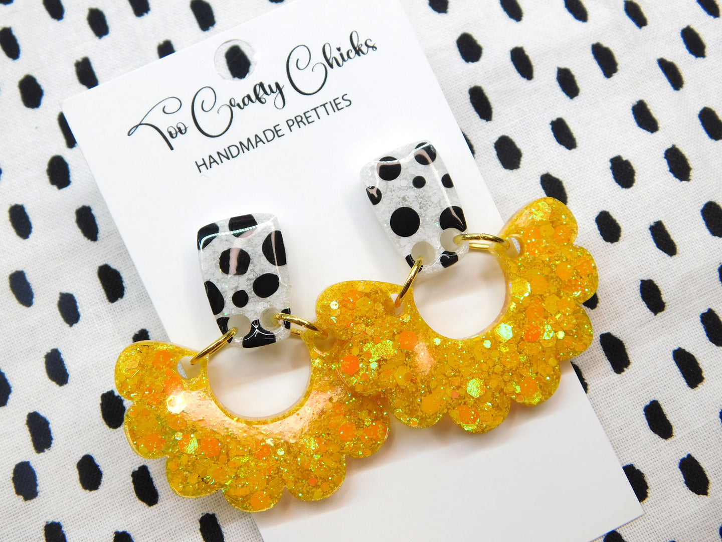 Yellow & Polka Dot Scalloped Fan Dangles