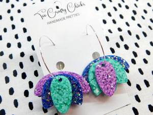 Blue Purple & Turquoise Tulip Hoops
