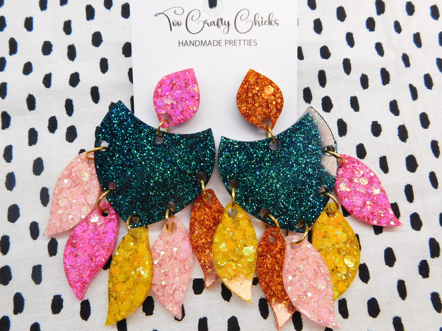 Teal Yellow Pink & Orange Chandelier Dangles