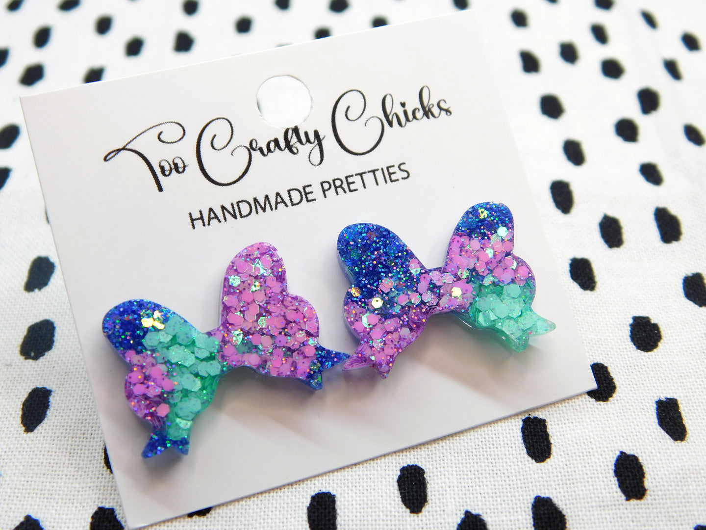 Blue Purple & Turquoise Bow Studs