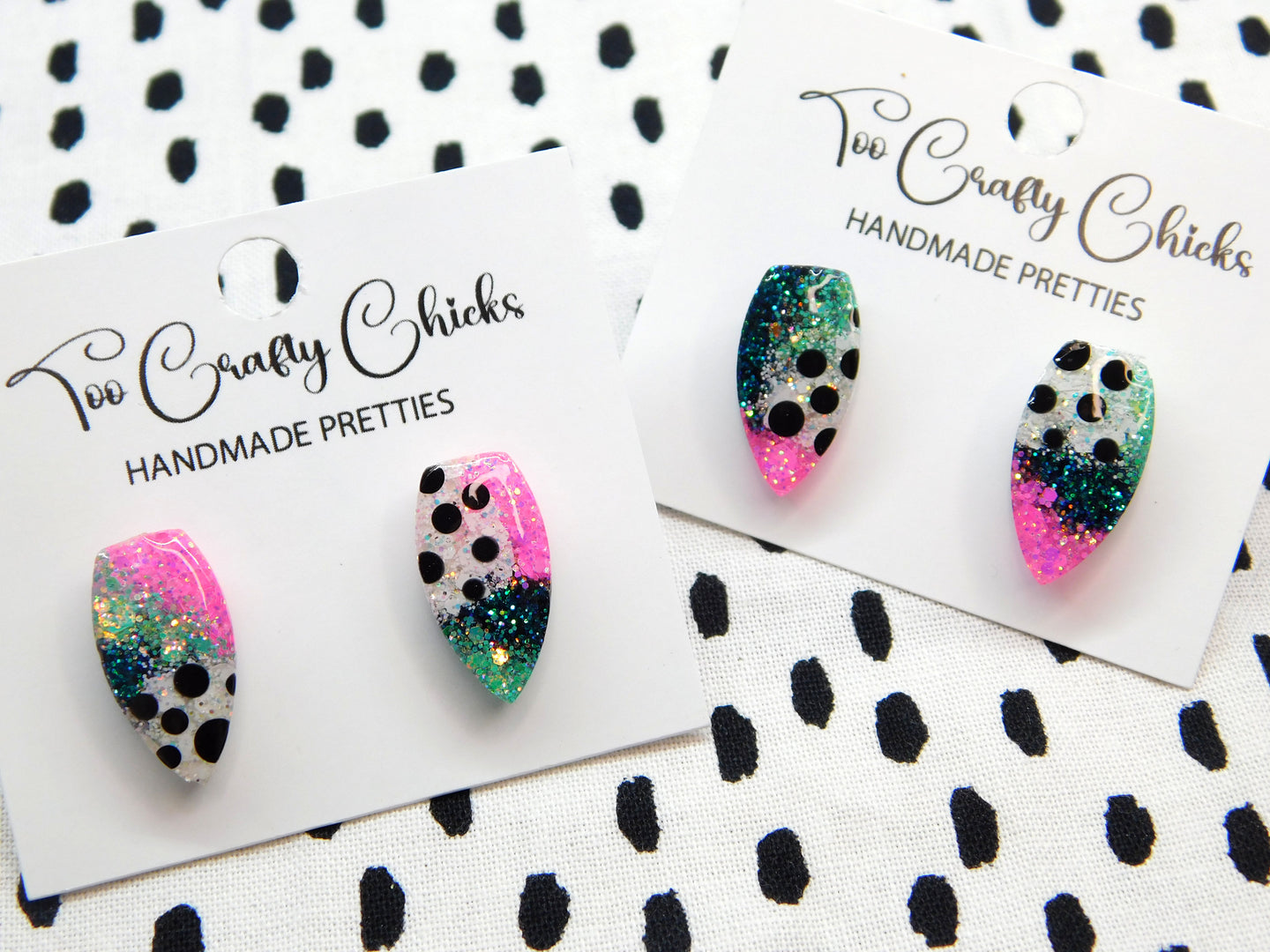 Pink Teal Turquoise & Polka Dot 3/4 in. Fang Studs