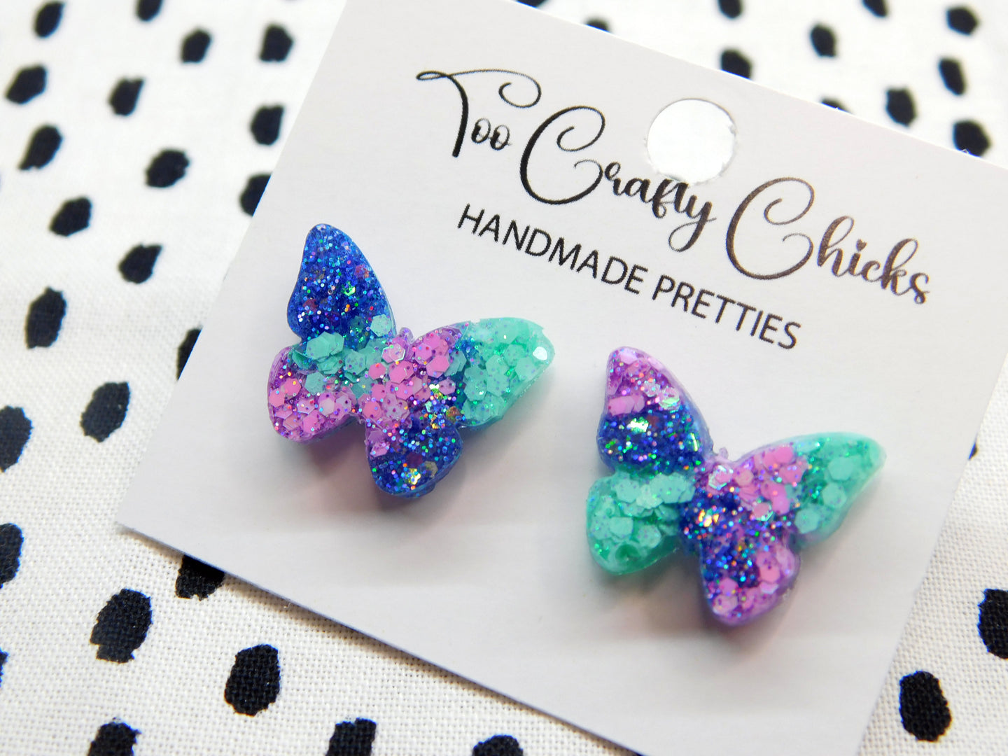 Blue Purple & Turquoise Butterfly Studs