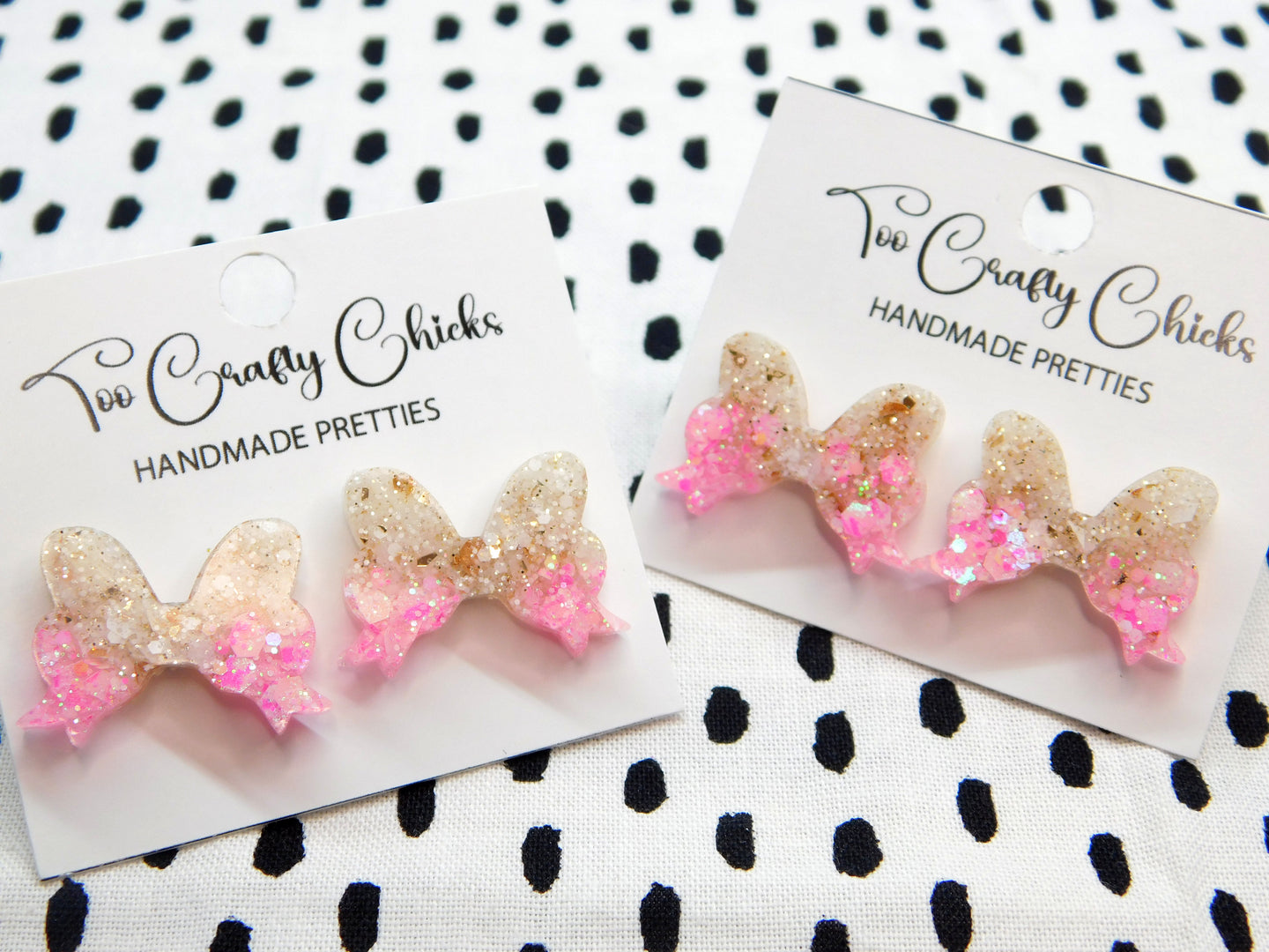 Beige & Pink Bow Studs
