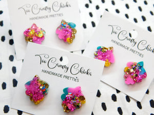 Blue Pink Yellow & Chandler Confetti 3/4 in. Seashell Studs