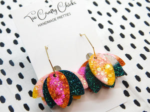 Pink Yellow Orange & Teal Tulip Hoops