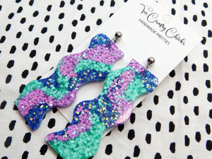 Blue Purple & Turquoise Large Wavy Dangles
