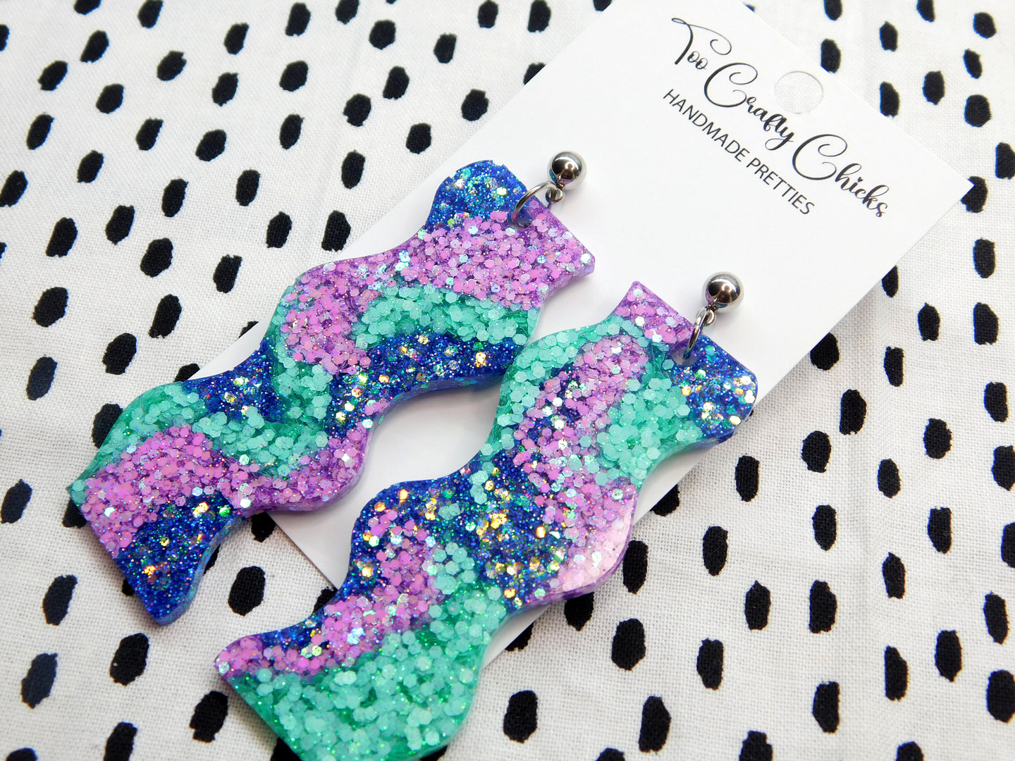 Blue Purple & Turquoise Large Wavy Dangles
