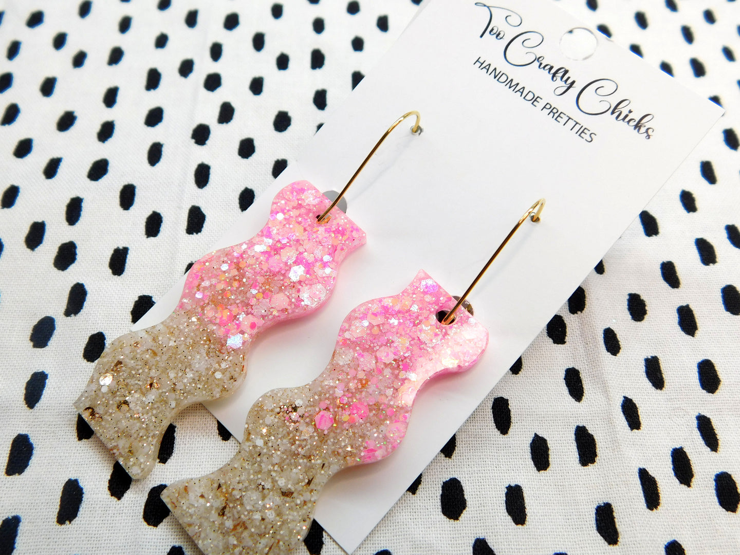 Beige & Pink Small Wavy Dangles
