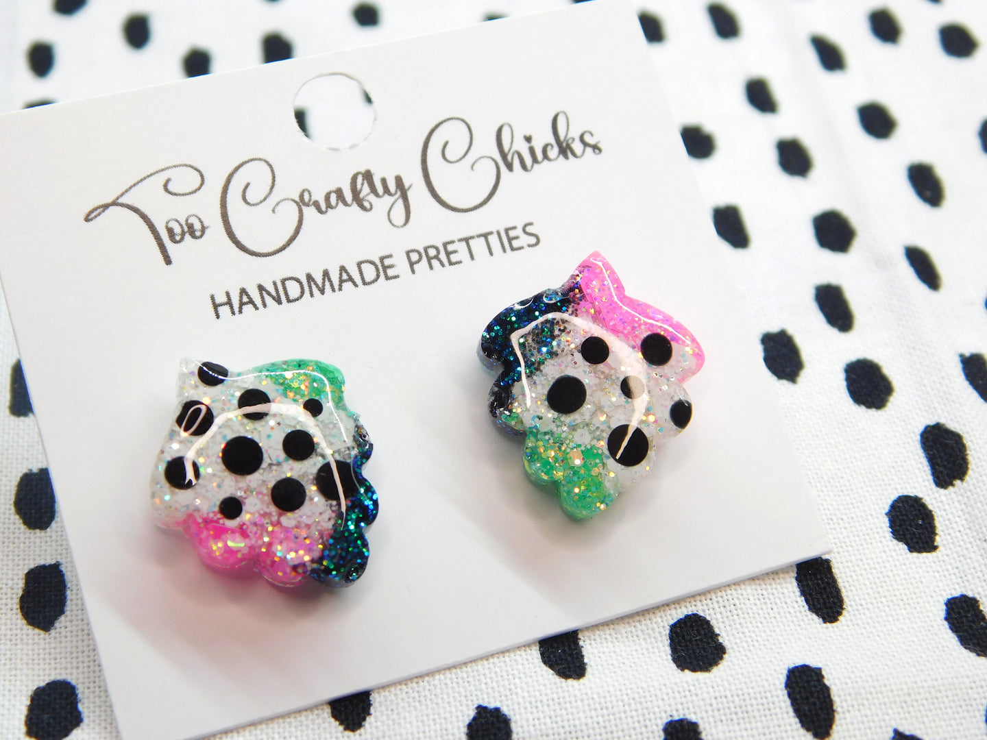 Pink Teal Turquoise & Polka Dot 3/4 in. Seashell Studs