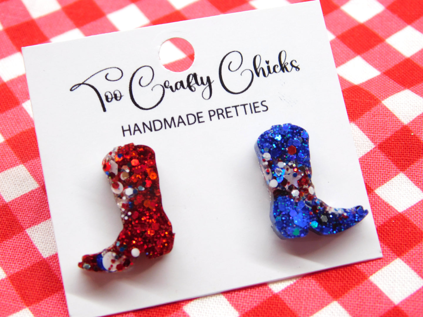 Red & Blue w/ Confetti Cowboy Boot Studs