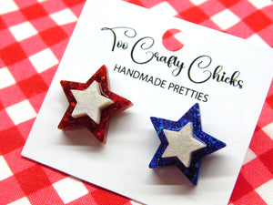 Red White & Blue Layered Star Studs