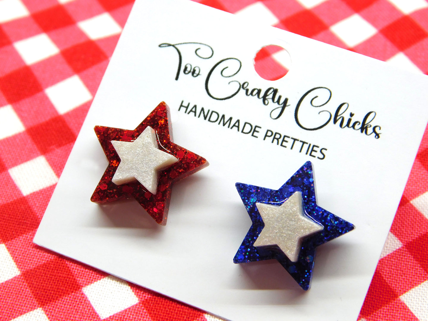Red White & Blue Layered Star Studs