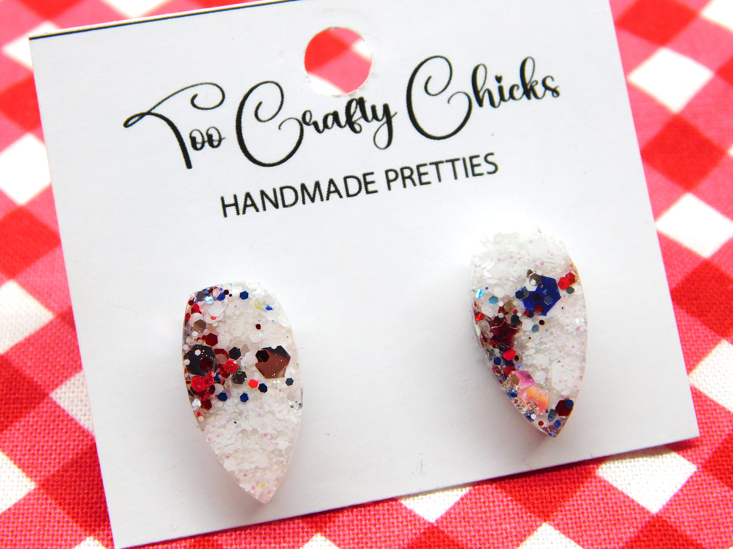 White & USA Confetti Fang Studs
