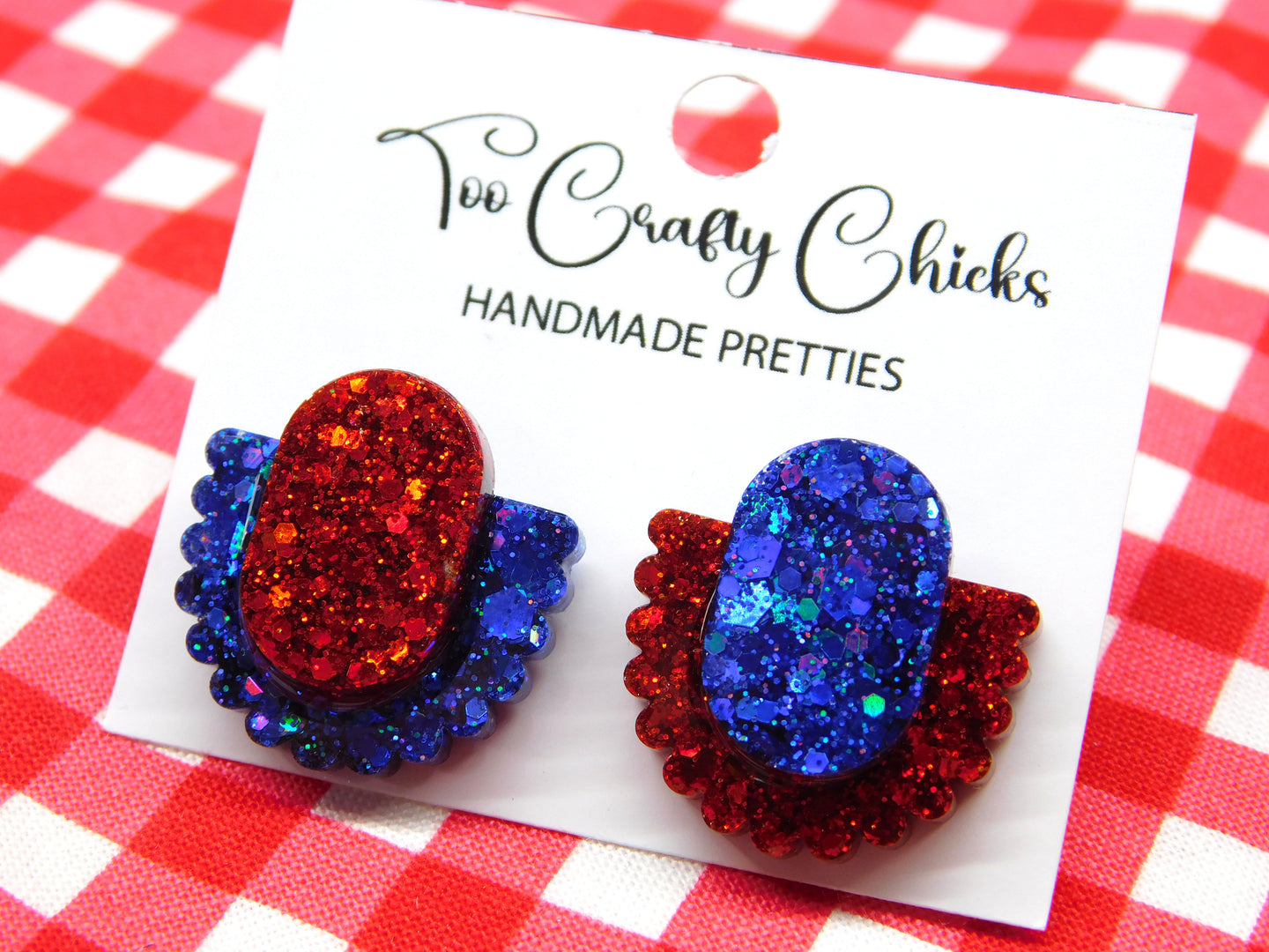 Red & Blue Layered Scalloped Studs