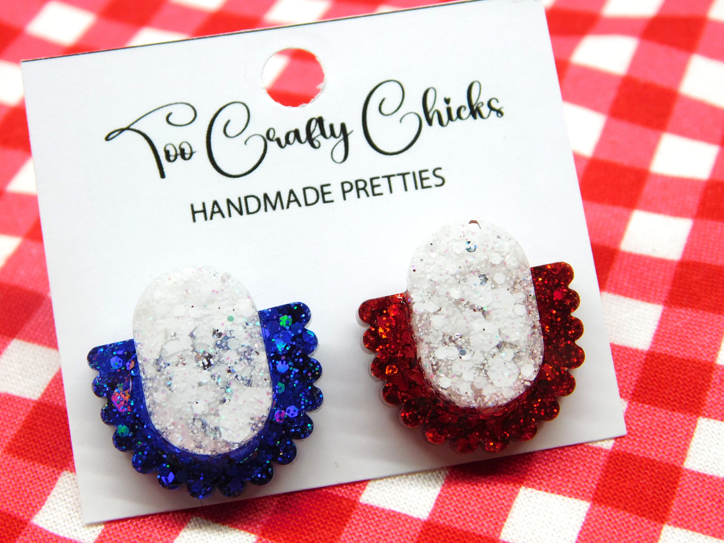 Red White & Blue Layered Scalloped Studs