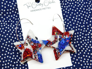 Red White Blue & USA Confetti Stacked Star Hoops