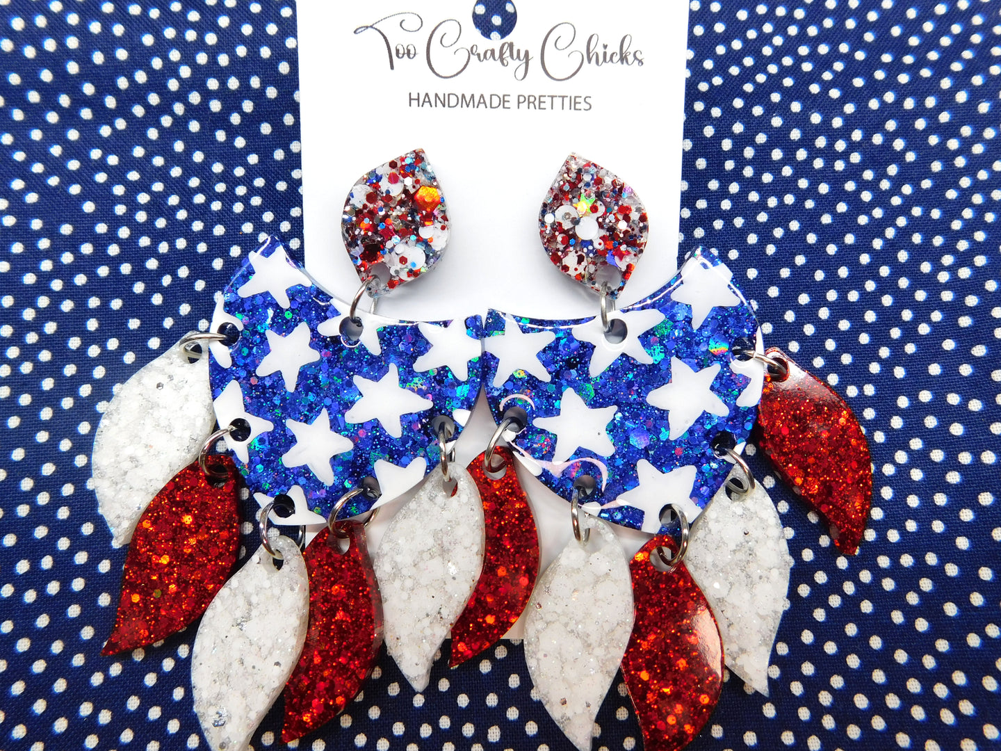 Hand Painted Red White & Blue Chandelier Dangles