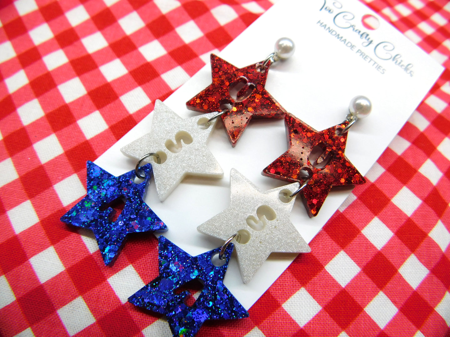 3 Tier Red White & Blue USA Star Dangles
