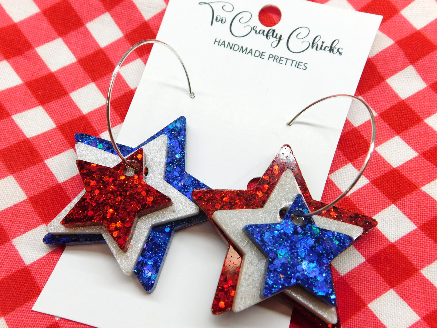 Red White & Blue Stacked Star Hoops