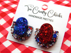 Red Blue & USA Confetti Layered Scalloped Studs