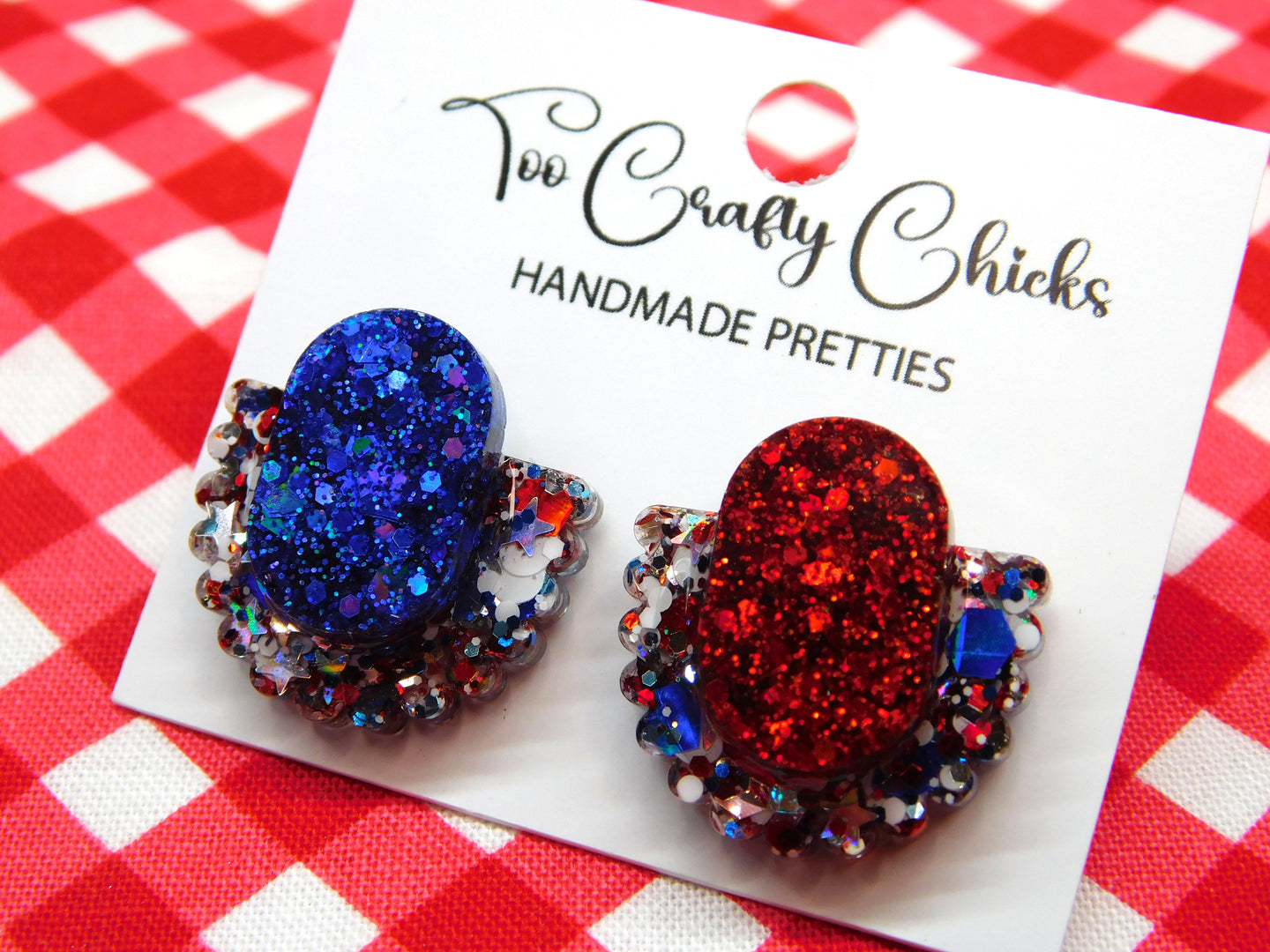 Red Blue & USA Confetti Layered Scalloped Studs