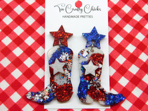 Red White Blue & USA Confetti Cowboy Boot Dangles