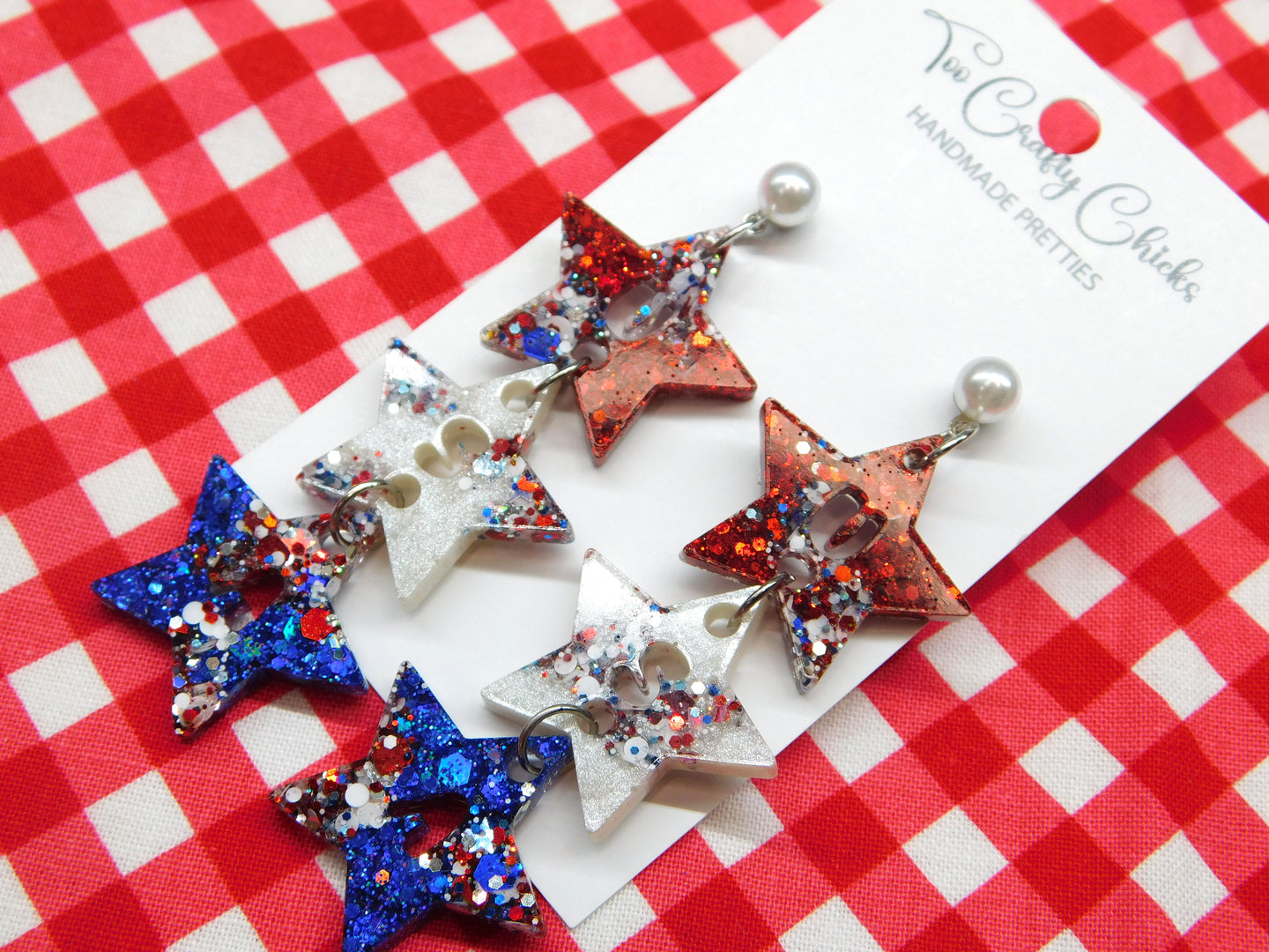 Red White Blue & USA Confetti 3 Tier USA Star Dangles