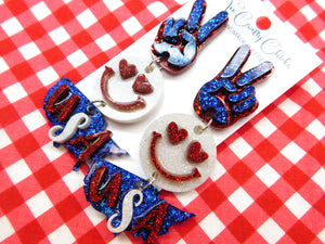 Red White & Blue Peace Love USA Dangles